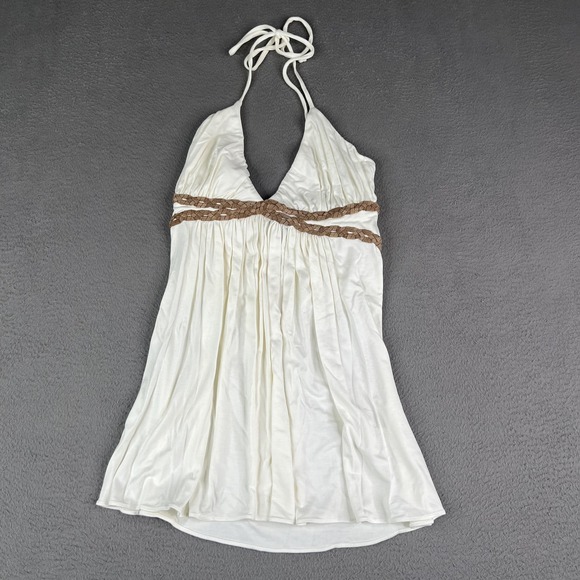 Sky Tunic Womens Small White Halter Braided Empire Waist Ruched Made in USA - Picture 1 of 13